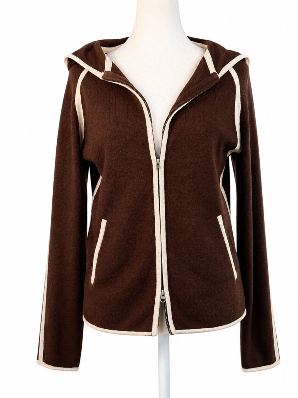 PATAGONIA/Water Girl Vintage Wool Blend Hooded Zip Sweater Brown Cream, Small